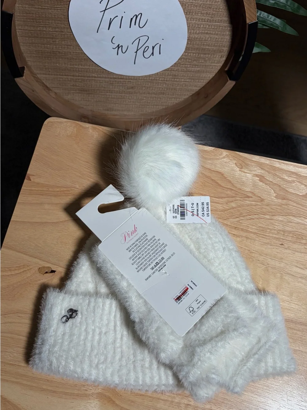 PINK Victoria’s Secret - Fuzzy “P” Beanie & Fingerless Gloves Winter SET